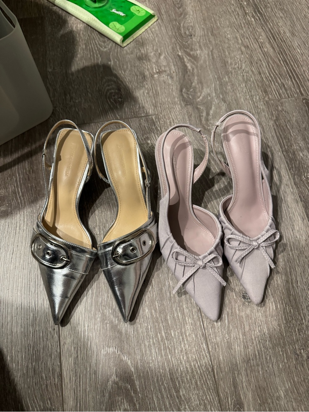 Silver Buckle Slingback Heels